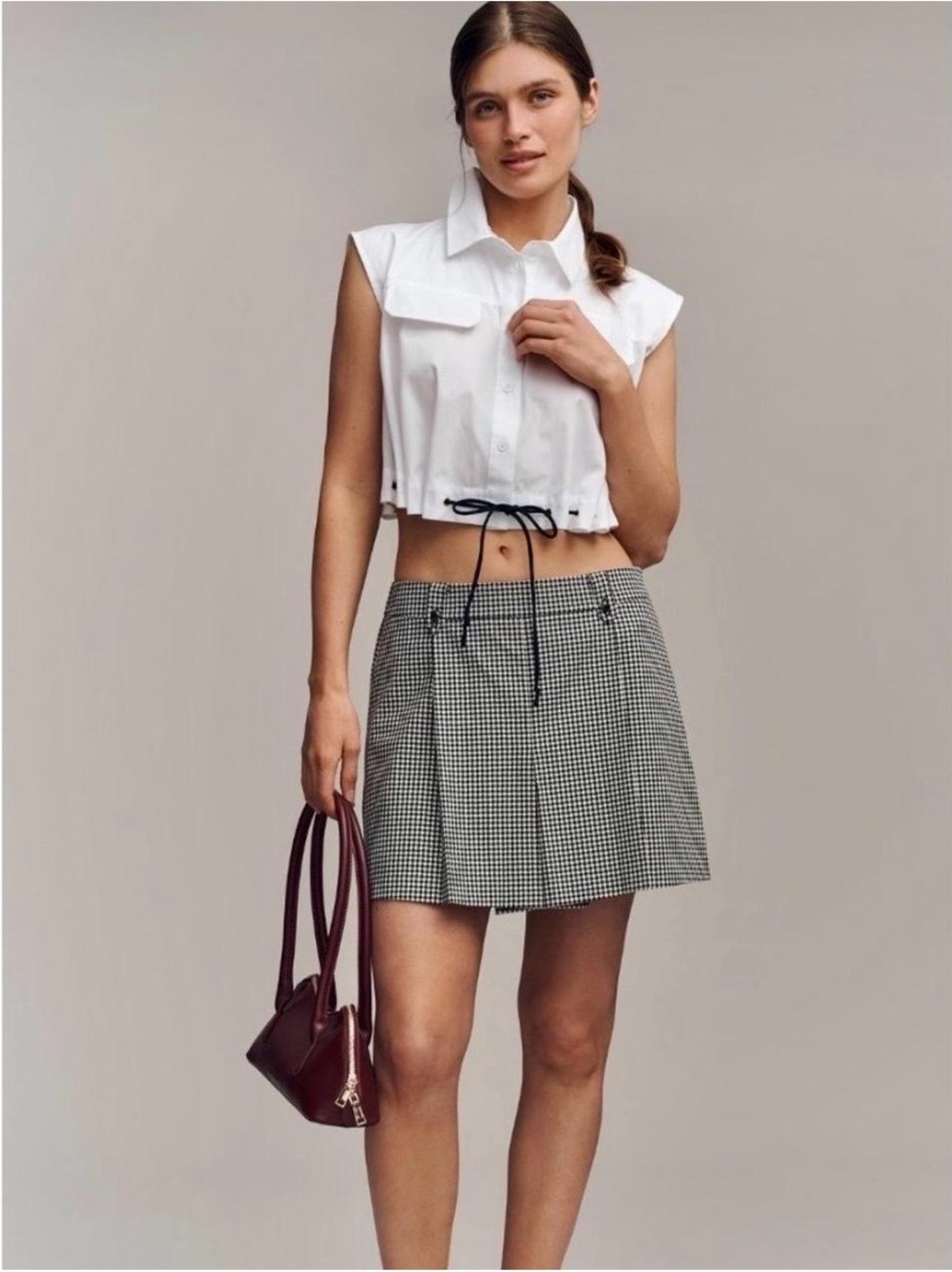 Anthropologie Maeve Menswear Pleated Skort Houndstooth Size 6 NWT